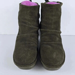 Fly London Women's  Yama Lace Up Olive Green Suede Wedge Ankle Boots 39/8-8.5